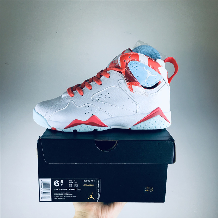 Air Jordan 7 GS Topaz Mist White Orange Jade